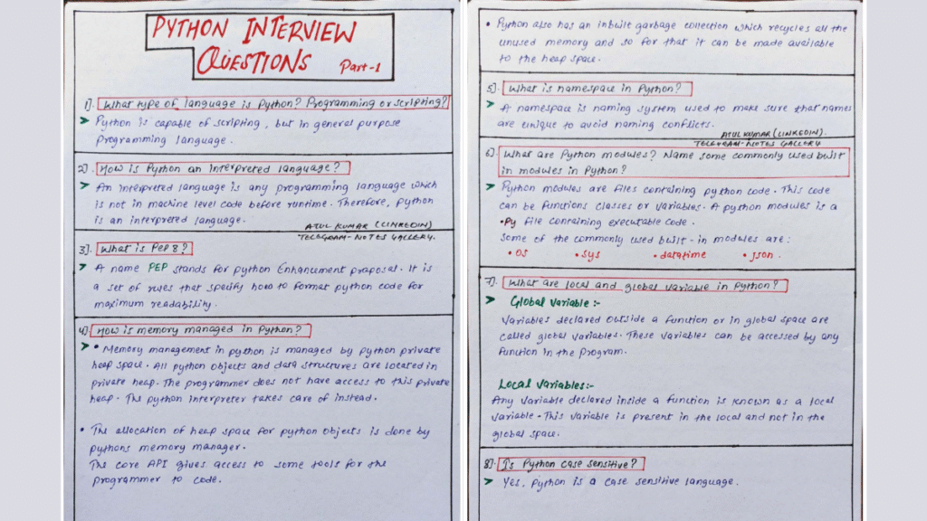 The Full Python Interview Questions and Answers Handwritten