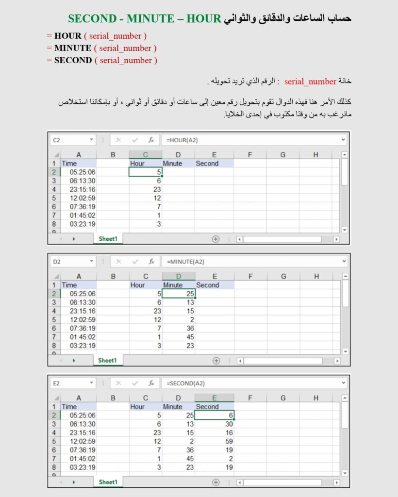 حساب الساعات والدقائق والثواني HOUR – MINUTE - SECOND