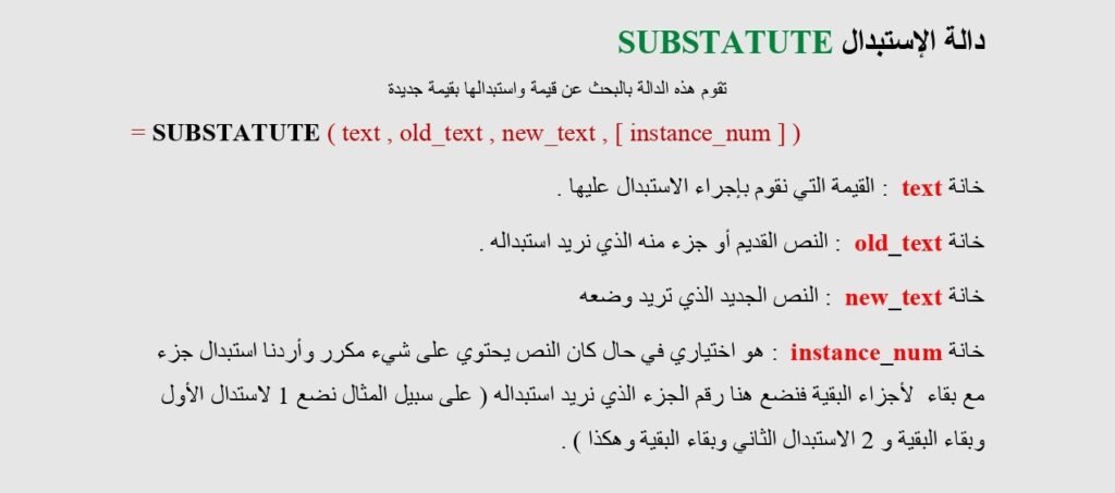 دالة الإستبدال SUBSTATUTE