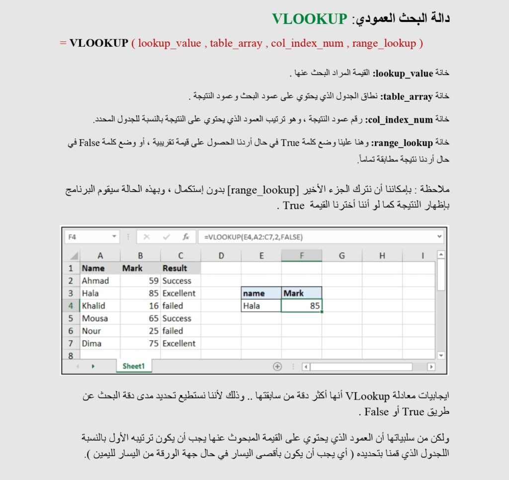 دالة البحث العمودي VLOOKUP