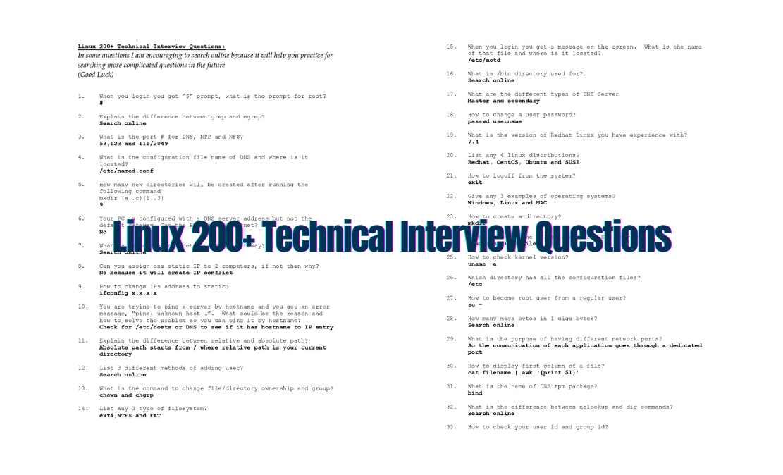 Linux 200+ Technical Interview Questions