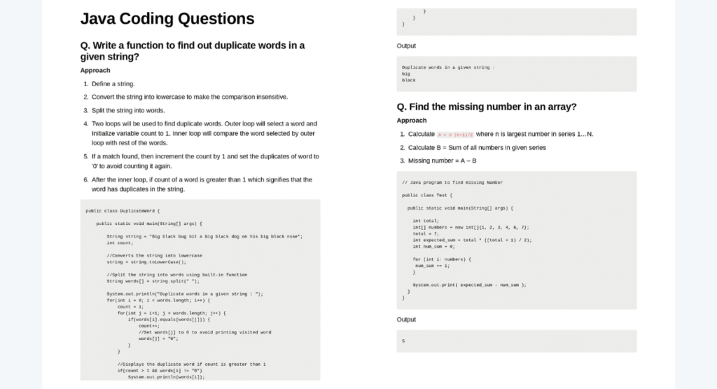 Java Coding Questions Answers